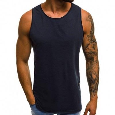 Undershirts Blouse Fashion Men Summer Casual Slim Sleeveless T-Shirt Tank Top - Navy - CM18SMG55ST