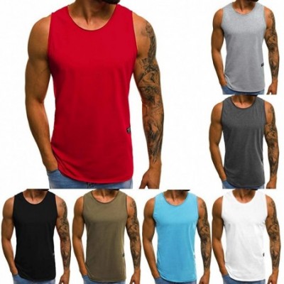 Undershirts Blouse Fashion Men Summer Casual Slim Sleeveless T-Shirt Tank Top - Navy - CM18SMG55ST