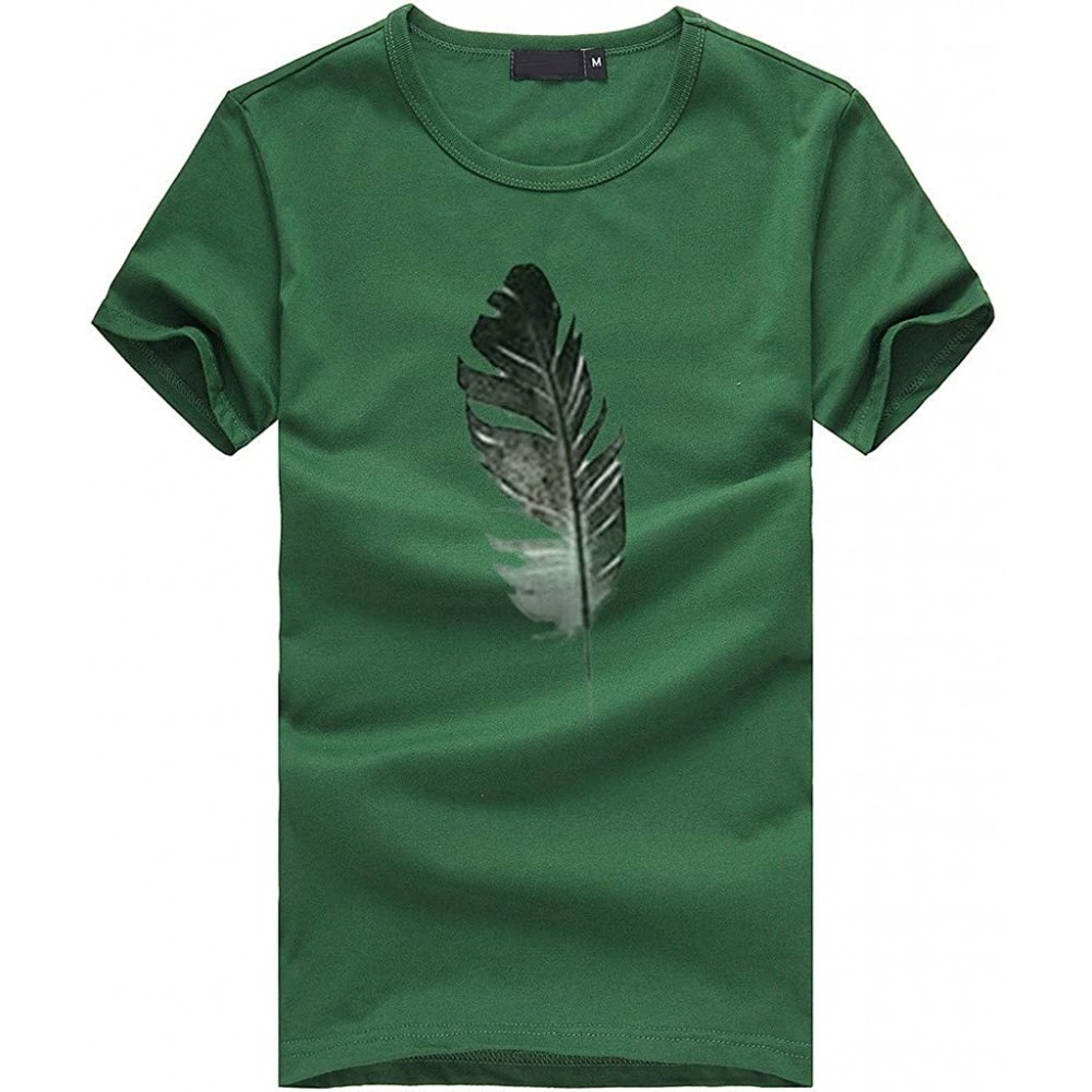 Tops Fashion Women's Casual T-Shirt Loose Short-Sleeved Leaf Print O-Neck Top - Green - CS18O3N2MY5