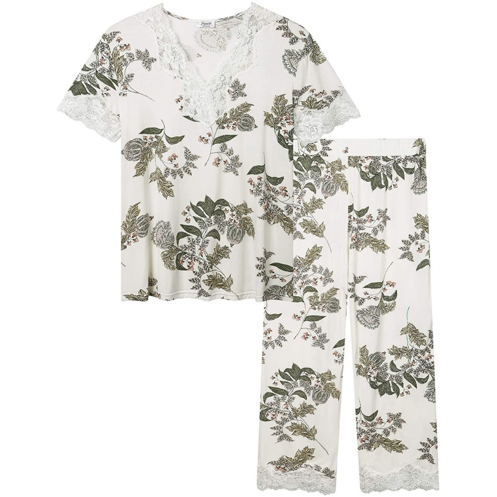 Sets Women's Soft Pajamas Set Long Sleeve Pjs Top and Pants Loungewear - Capri-floral Print - CK18R6ZQQ65