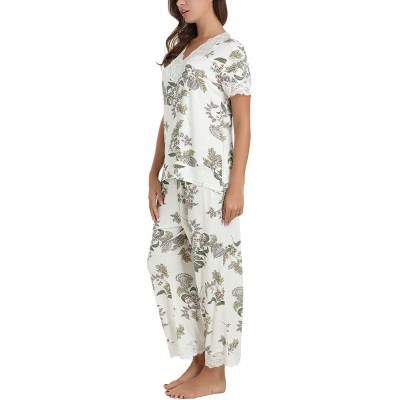 Sets Women's Soft Pajamas Set Long Sleeve Pjs Top and Pants Loungewear - Capri-floral Print - CK18R6ZQQ65