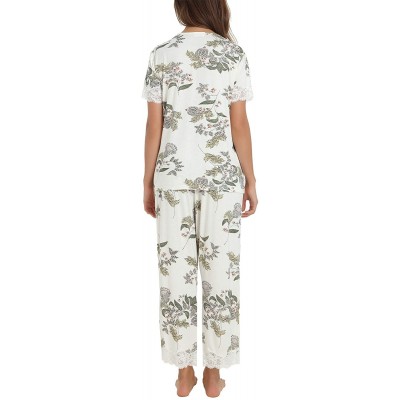 Sets Women's Soft Pajamas Set Long Sleeve Pjs Top and Pants Loungewear - Capri-floral Print - CK18R6ZQQ65