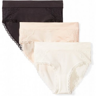 Panties Women's Supersoft Brushed Microfiber Hipster with Lace - Black/Shifting Sand/Ivory - CB188UIDXRG