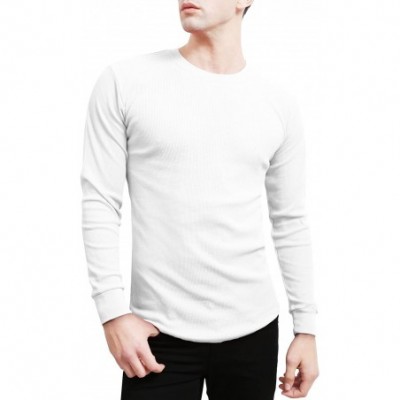 Thermal Underwear Mens Basic Lightweight Long Sleeve Round Neck Slim Fit/Regular Fit Thermal Shirts Tops (S-5XL) - White - CT...