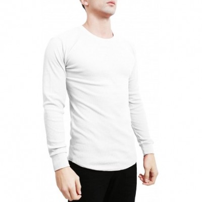 Thermal Underwear Mens Basic Lightweight Long Sleeve Round Neck Slim Fit/Regular Fit Thermal Shirts Tops (S-5XL) - White - CT...