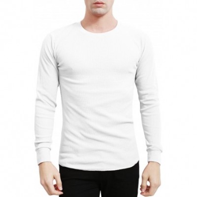 Thermal Underwear Mens Basic Lightweight Long Sleeve Round Neck Slim Fit/Regular Fit Thermal Shirts Tops (S-5XL) - White - CT...