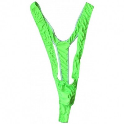 G-Strings & Thongs Bright Fluoro Sexy Men Thongs Stretch Open Deep V-Neck Beach Swimwear Swimsuit Hot Lingerie - Green - CM19...