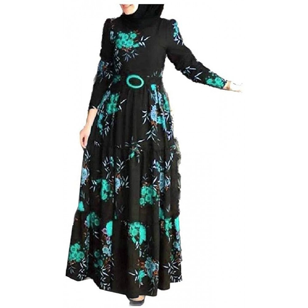 Nightgowns & Sleepshirts Womens Over Waist Flower Printed Folk Style Middle East Gown Dress - Green - CW19CKQ5RW9