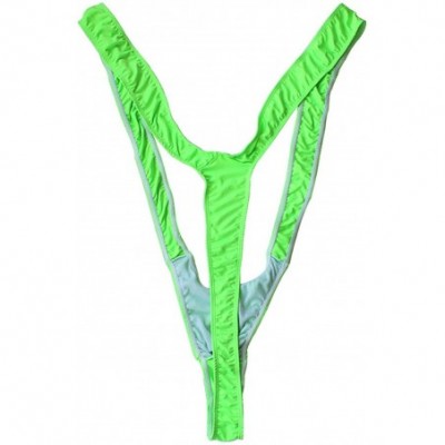 G-Strings & Thongs Bright Fluoro Sexy Men Thongs Stretch Open Deep V-Neck Beach Swimwear Swimsuit Hot Lingerie - Green - CM19...