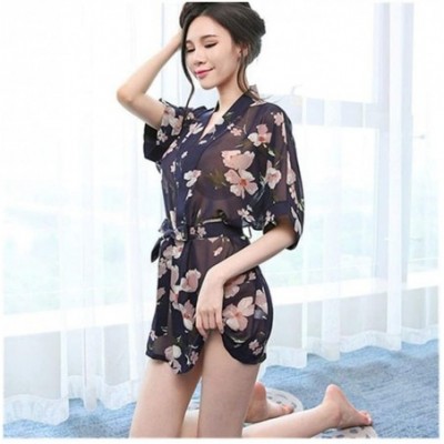 Robes Japanese Style Kimono Dress for Woman Sexy Transparent Yukata Floral Printed Sleepwear Oriental Chiffon Nightgown Bathr...