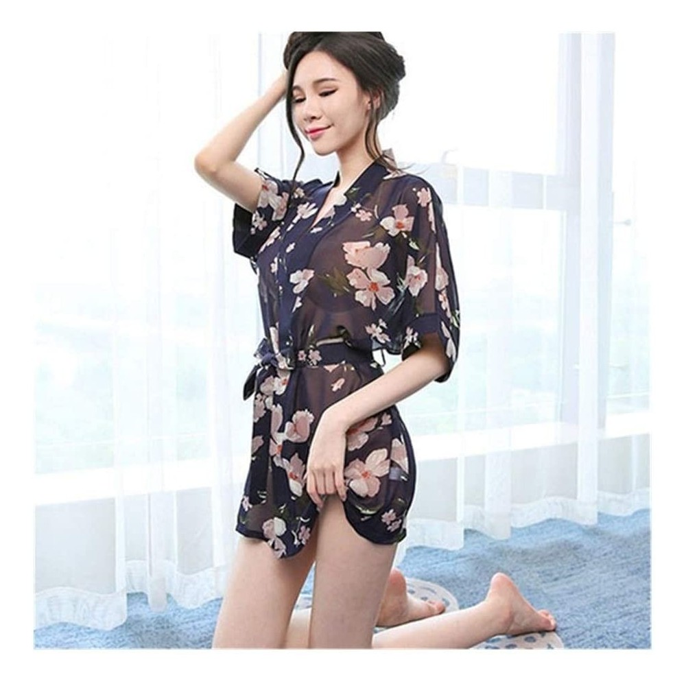 Robes Japanese Style Kimono Dress for Woman Sexy Transparent Yukata Floral Printed Sleepwear Oriental Chiffon Nightgown Bathr...