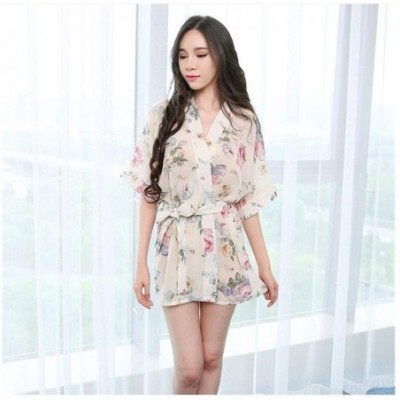 Robes Japanese Style Kimono Dress for Woman Sexy Transparent Yukata Floral Printed Sleepwear Oriental Chiffon Nightgown Bathr...