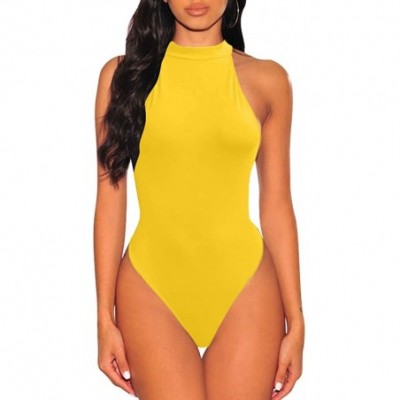 Shapewear Women's Sexy Sleeveless Bodysuit Tops High Waist Bodycon Scoop Neck Leotard - Yellow - CJ18UNMXX44