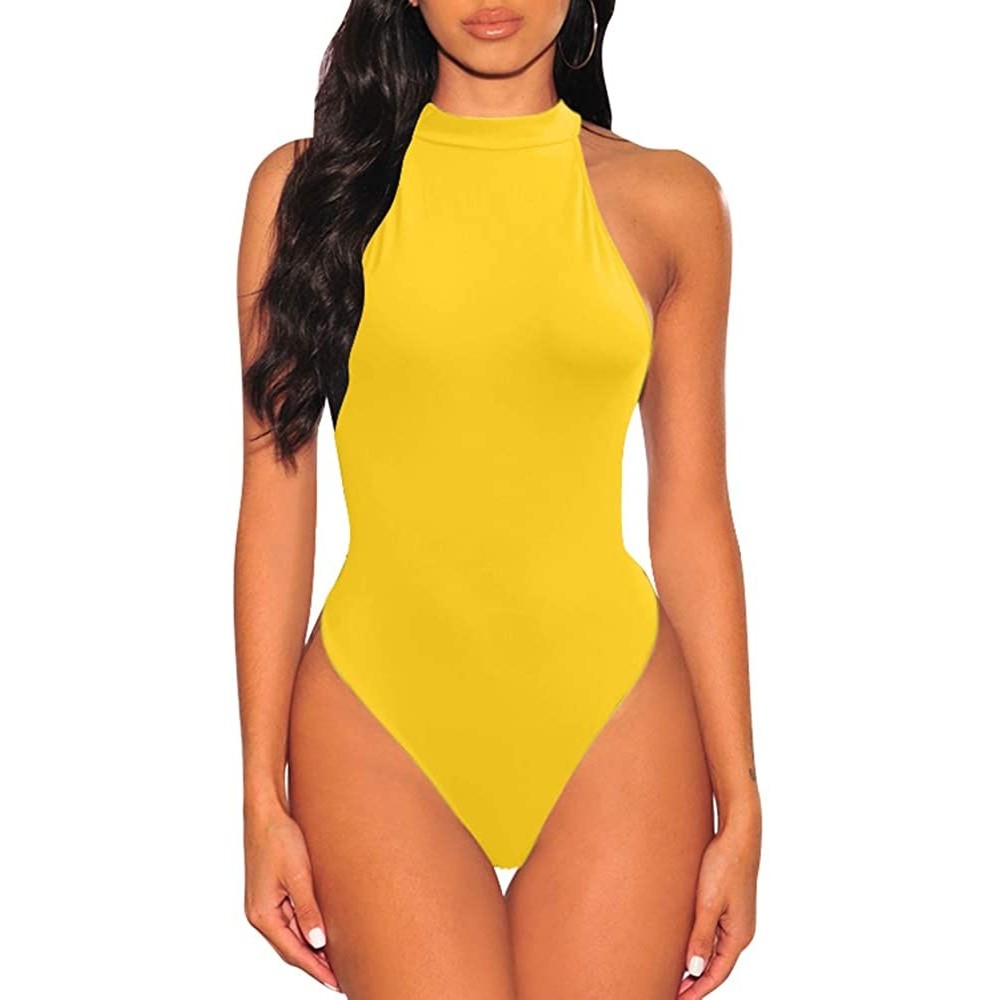 Shapewear Women's Sexy Sleeveless Bodysuit Tops High Waist Bodycon Scoop Neck Leotard - Yellow - CJ18UNMXX44