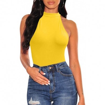 Shapewear Women's Sexy Sleeveless Bodysuit Tops High Waist Bodycon Scoop Neck Leotard - Yellow - CJ18UNMXX44