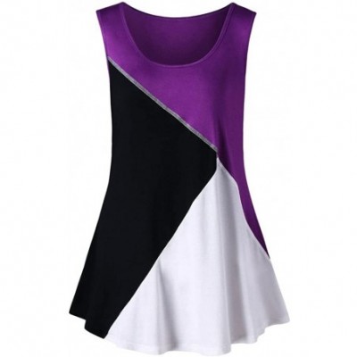 Baby Dolls & Chemises Plus Size Tank Tops Fashion Womens Sleeveless Contrast Stitches Color Block Basic Vest - Purple - CF18N...