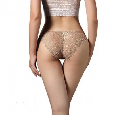 Panties Women's Hollow Floral Lace Panties Underwear Breathableq Low Waist Briefs 2-Pack - Beige - CT196XXYEGI