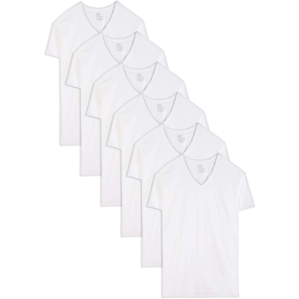 Undershirts Men's Stay Tucked V-Neck T-Shirt - Tall Man - White - 6 Pack - CM18KE0E9AZ