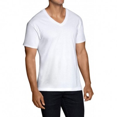 Undershirts Men's Stay Tucked V-Neck T-Shirt - Tall Man - White - 6 Pack - CM18KE0E9AZ