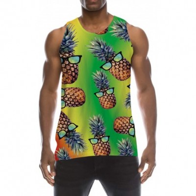 Undershirts Mens 3D Graphic Printed Tank Top Cool Muscle Sleeveless Tees Gym Workout Shirt - Green Pineapple - C91997EK8NK