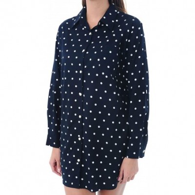 Tops Womens Woven Cotton Sleep Shirt- Button Down Nightshirt - Black and White Polka Dot - CA12LV2HMAR