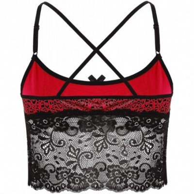 Undershirts Mens Sissy Lace Leopard Criss Cross Back Camisole Tank Vest Crop Top Shirt Blouses Lingerie - Red - C619CQGAWTA