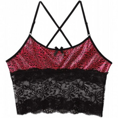 Undershirts Mens Sissy Lace Leopard Criss Cross Back Camisole Tank Vest Crop Top Shirt Blouses Lingerie - Red - C619CQGAWTA