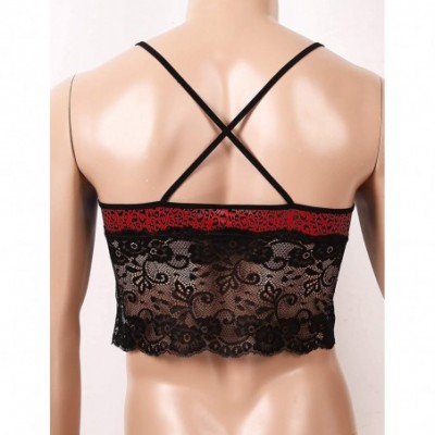 Undershirts Mens Sissy Lace Leopard Criss Cross Back Camisole Tank Vest Crop Top Shirt Blouses Lingerie - Red - C619CQGAWTA