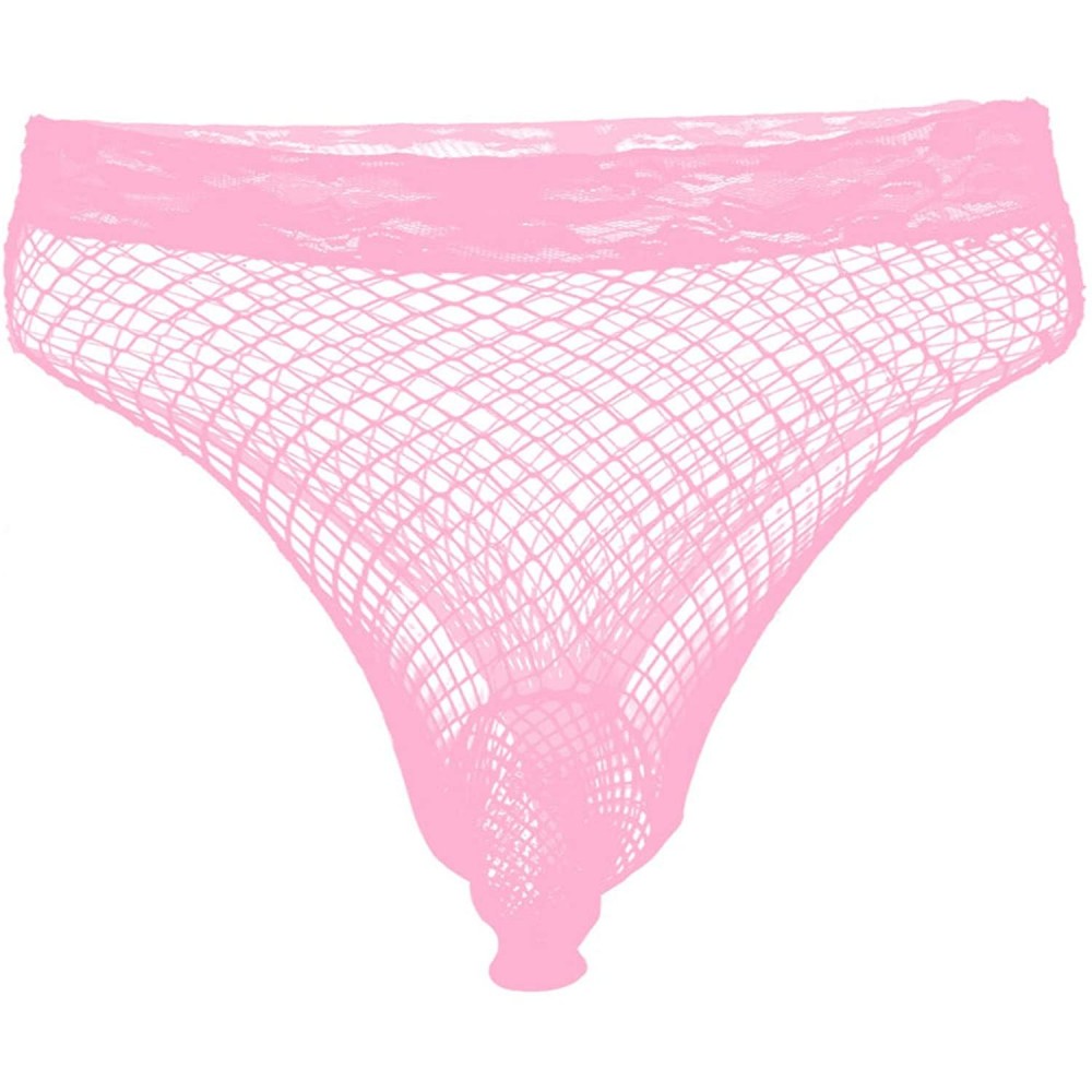 G-Strings & Thongs Men's See-Through Fishnet Sheath Pantyhose Underwear Lace Sissy Pouch Panties Thong Bikini Briefs - Pink -...