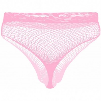 G-Strings & Thongs Men's See-Through Fishnet Sheath Pantyhose Underwear Lace Sissy Pouch Panties Thong Bikini Briefs - Pink -...