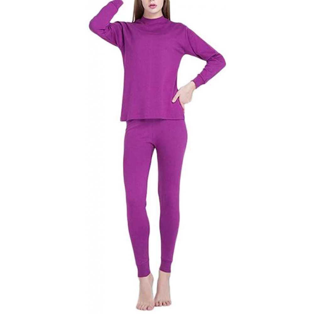 Thermal Underwear Women's Thermal Underwear Cotton Long Underwear Long John Womens Base Layer Set - Purple - C3192XZWK5Z