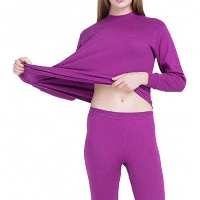 Thermal Underwear Women's Thermal Underwear Cotton Long Underwear Long John Womens Base Layer Set - Purple - C3192XZWK5Z