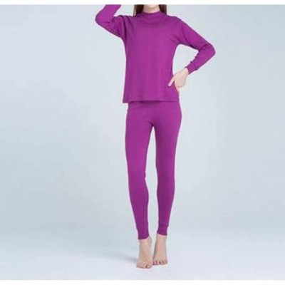 Thermal Underwear Women's Thermal Underwear Cotton Long Underwear Long John Womens Base Layer Set - Purple - C3192XZWK5Z