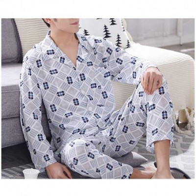 Sleep Sets Pajama Men Long Sleeve Cotton Plaid Nightwear Sleepwear Pyjamas Plus Size XXXL - White-bottom-circle - CZ18S5OO9AD