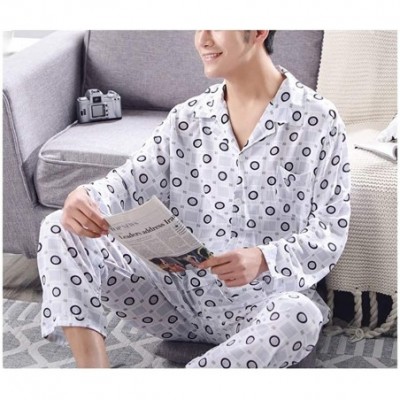 Sleep Sets Pajama Men Long Sleeve Cotton Plaid Nightwear Sleepwear Pyjamas Plus Size XXXL - White-bottom-circle - CZ18S5OO9AD