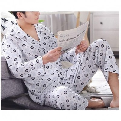 Sleep Sets Pajama Men Long Sleeve Cotton Plaid Nightwear Sleepwear Pyjamas Plus Size XXXL - White-bottom-circle - CZ18S5OO9AD