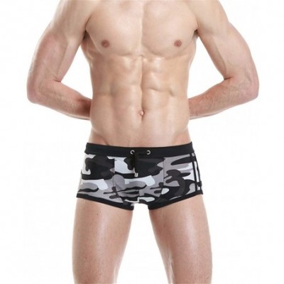 Briefs Men's Brand Stripe Sexy Nylon Breathable Bulge Briefs Swimming Trunks - Black - CA18OHMNLRW