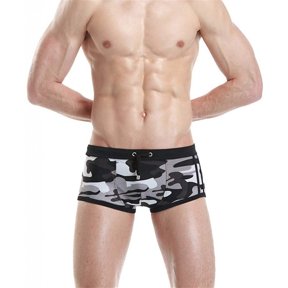 Briefs Men's Brand Stripe Sexy Nylon Breathable Bulge Briefs Swimming Trunks - Black - CA18OHMNLRW