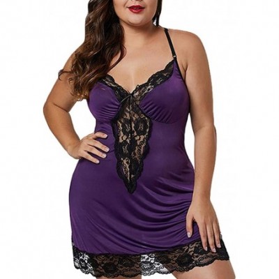 Nightgowns & Sleepshirts Women Plus Size Sling Nightwear Lace Splice Hollow Out V Neck Sleepwear Mini Strap Dress Underwear L...