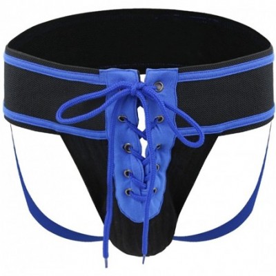 Bikinis Mens Lace up Pouch Masculine Underwear Jockstrap Wide Waistband - Blue - CR12BSKIP2R