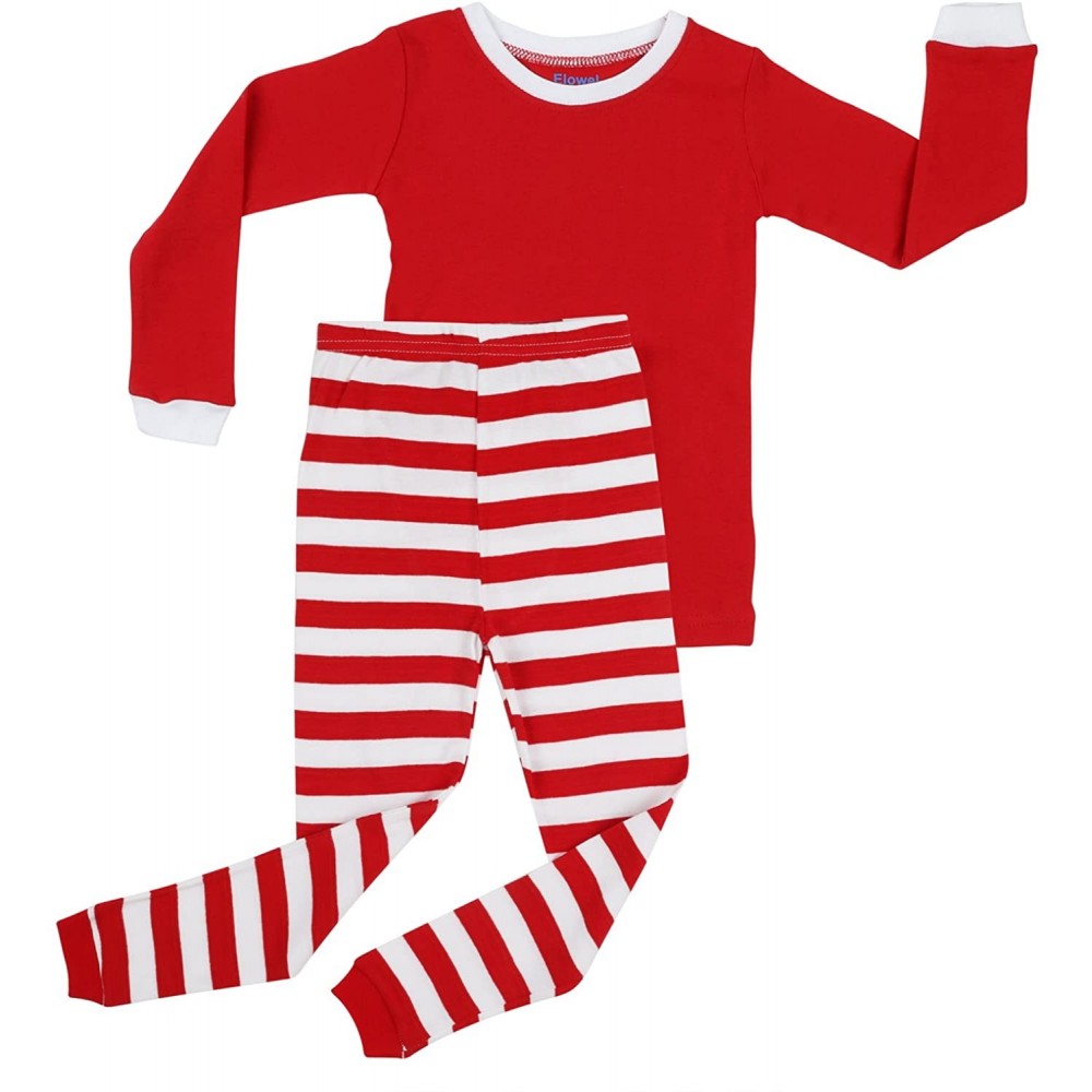 Sets Boys Girls Christmas Striped 2 Piece Kids Pajamas Set 100% Cotton 6M-12Y - Red Top & Red White Pants - C2187HTOOXZ