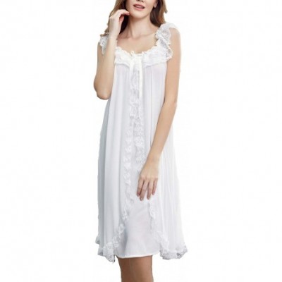 Nightgowns & Sleepshirts Women's Lace Vintage Nightgown Victorian Loose Fit Camisole Soft Modal Sleep Dress - White - C818Y8M...