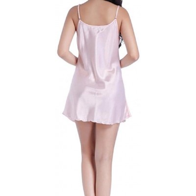 Nightgowns & Sleepshirts Womens Short Sling Charmeuse Solid-Colored Sexy Nightwear Sleepwear - Pink - C4199SNG5TX