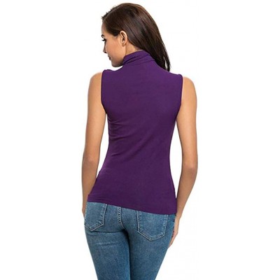 Thermal Underwear Women's V-Neck Waffle Knit Solid Color Tank Loose Sleeveless Henley Tunic Tops - A-purple - CC1954O3IME