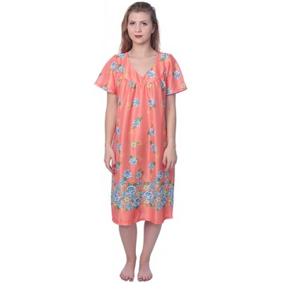 Nightgowns & Sleepshirts Women's Short Sleeve Housecoat Floral Duster Nightgown - Peach With Beautiful Prints - CX18EIUSZ3K