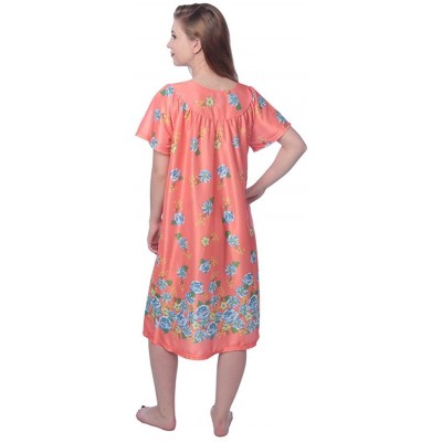 Nightgowns & Sleepshirts Women's Short Sleeve Housecoat Floral Duster Nightgown - Peach With Beautiful Prints - CX18EIUSZ3K