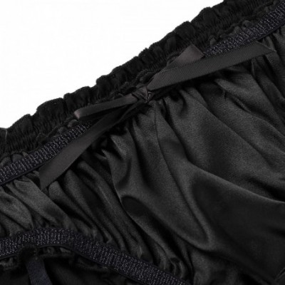 Briefs Men's Satin Ruffled Flutter Lined Triangle Briefs Sissy Pouch Panties with Plastic Garters - Black - CI18EIHW76C