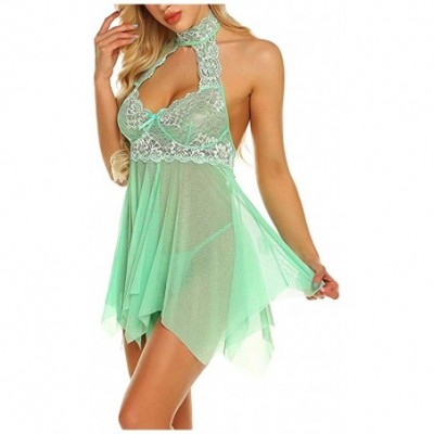 Robes Women's Sleepwear Lace Lingerie Backless Nightdress Underwear Nightgown - Green - C21905G2K5D