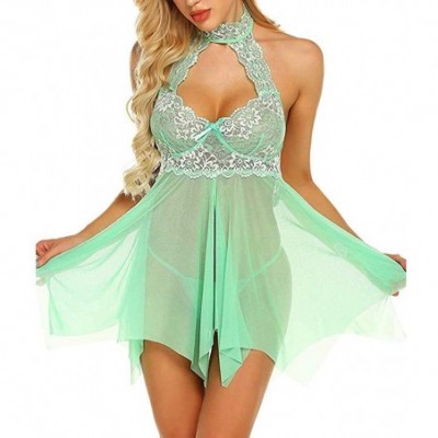 Robes Women's Sleepwear Lace Lingerie Backless Nightdress Underwear Nightgown - Green - C21905G2K5D