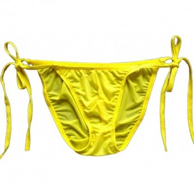 Bikinis String Bikini Thong Briefs Milk Silk Side Tie Men's Underwear - Yellow - CL124FWE6NH